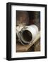 Empty Milk Can on Wooden Bench in Front of Alpine Chalet-Eising Studio - Food Photo and Video-Framed Photographic Print