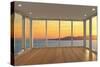 Empty Modern Lounge Area with Large Bay Window and View of Sea-FreshPaint-Stretched Canvas