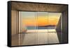 Empty Modern Lounge Area with Large Bay Window and View of Sea-FreshPaint-Framed Stretched Canvas