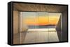 Empty Modern Lounge Area with Large Bay Window and View of Sea-FreshPaint-Framed Stretched Canvas