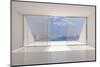 Empty Modern Lounge Area with Large Bay Window and View of Sea-FreshPaint-Mounted Photographic Print