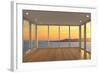 Empty Modern Lounge Area with Large Bay Window and View of Sea-FreshPaint-Framed Photographic Print