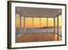 Empty Modern Lounge Area with Large Bay Window and View of Sea-FreshPaint-Framed Photographic Print