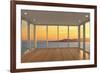 Empty Modern Lounge Area with Large Bay Window and View of Sea-FreshPaint-Framed Photographic Print