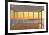 Empty Modern Lounge Area with Large Bay Window and View of Sea-FreshPaint-Framed Photographic Print