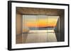 Empty Modern Lounge Area with Large Bay Window and View of Sea-FreshPaint-Framed Photographic Print