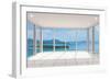 Empty Modern Lounge Area with Large Bay Window and View of Sea-FreshPaint-Framed Art Print