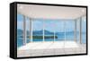 Empty Modern Lounge Area with Large Bay Window and View of Sea-FreshPaint-Framed Stretched Canvas