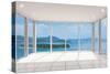 Empty Modern Lounge Area with Large Bay Window and View of Sea-FreshPaint-Stretched Canvas