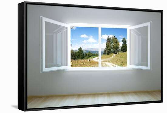 Empty New Room with Open Window-auris-Framed Stretched Canvas