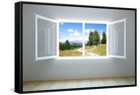 Empty New Room with Open Window-auris-Framed Stretched Canvas