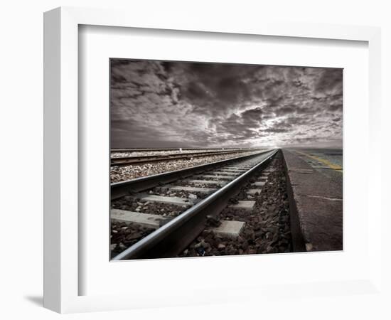Empty Railway Tracks In A Stormy Landscape-olly2-Framed Art Print