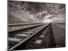 Empty Railway Tracks In A Stormy Landscape-olly2-Mounted Art Print