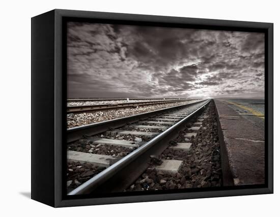 Empty Railway Tracks In A Stormy Landscape-olly2-Framed Stretched Canvas