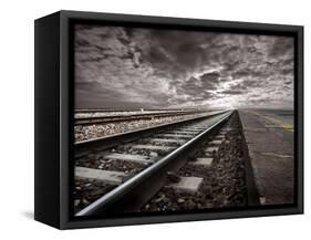 Empty Railway Tracks In A Stormy Landscape-olly2-Framed Stretched Canvas