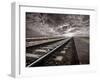 Empty Railway Tracks In A Stormy Landscape-olly2-Framed Art Print