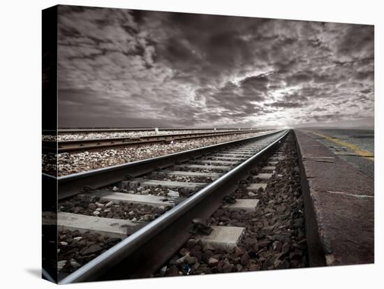 Empty Railway Tracks In A Stormy Landscape-olly2-Stretched Canvas