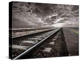 Empty Railway Tracks In A Stormy Landscape-olly2-Stretched Canvas
