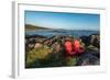 Empty red chairs at coast, Pacific Rim National Park Reserve, Vancouver Island, British Columbia...-null-Framed Photographic Print