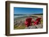 Empty red chairs at coast, Pacific Rim National Park Reserve, Vancouver Island, British Columbia...-null-Framed Photographic Print