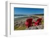 Empty red chairs at coast, Pacific Rim National Park Reserve, Vancouver Island, British Columbia...-null-Framed Photographic Print