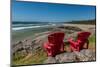 Empty red chairs at coast, Pacific Rim National Park Reserve, Vancouver Island, British Columbia...-null-Mounted Photographic Print