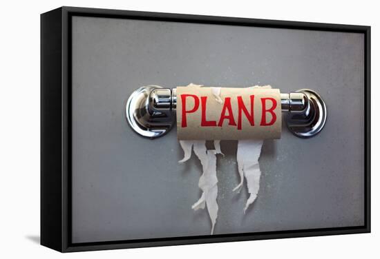 Empty Roll Of Toilet Paper With The Phrase Plan B, Concept For Alternative Planning-Flynt-Framed Stretched Canvas