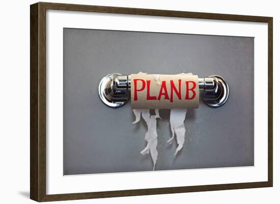 Empty Roll Of Toilet Paper With The Phrase Plan B, Concept For Alternative Planning-Flynt-Framed Art Print