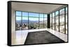 Empty Room Interior with Floor to Ceiling Windows and Scenic View-PlusONE-Framed Stretched Canvas