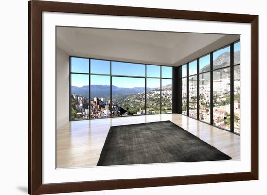 Empty Room Interior with Floor to Ceiling Windows and Scenic View-PlusONE-Framed Photographic Print