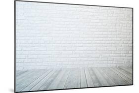 Empty Room with White Brick Wall and Wooden Floor-auris-Mounted Art Print