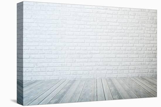 Empty Room with White Brick Wall and Wooden Floor-auris-Stretched Canvas