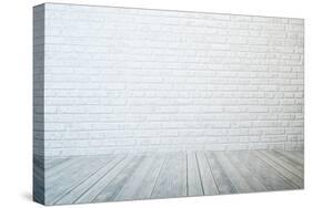 Empty Room with White Brick Wall and Wooden Floor-auris-Stretched Canvas