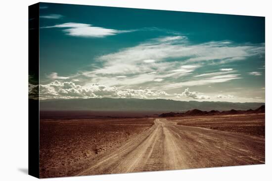 Empty Rural Road Going Through Prairie under Cloudy Sky in Charyn Canyon-Im Perfect Lazybones-Stretched Canvas