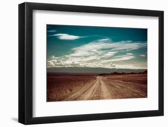 Empty Rural Road Going Through Prairie under Cloudy Sky in Charyn Canyon-Im Perfect Lazybones-Framed Photographic Print