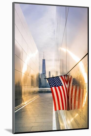Empty skies 9/11 memorial in Libery state park, New York, USA-Jordan Banks-Mounted Photographic Print