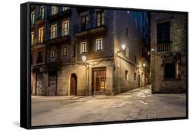 Empty Street of Barri Gotic at Night, Barcelona-NejroN Photo-Framed Stretched Canvas