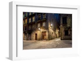 Empty Street of Barri Gotic at Night, Barcelona-NejroN Photo-Framed Photographic Print