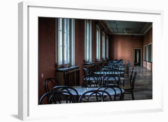 Empty Tables in Long Room-Nathan Wright-Framed Photographic Print