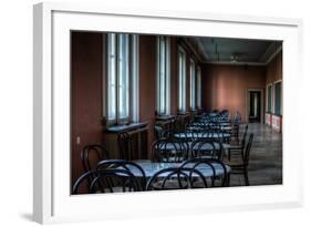 Empty Tables in Long Room-Nathan Wright-Framed Photographic Print