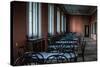 Empty Tables in Long Room-Nathan Wright-Stretched Canvas
