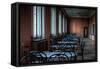 Empty Tables in Long Room-Nathan Wright-Framed Stretched Canvas