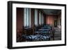 Empty Tables in Long Room-Nathan Wright-Framed Photographic Print