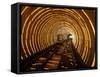 Empty Tourist Subway Car Runs Through Illuminated Tunnel in Shanghai, China-null-Framed Stretched Canvas