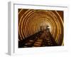 Empty Tourist Subway Car Runs Through Illuminated Tunnel in Shanghai, China-null-Framed Photographic Print