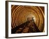 Empty Tourist Subway Car Runs Through Illuminated Tunnel in Shanghai, China-null-Framed Photographic Print