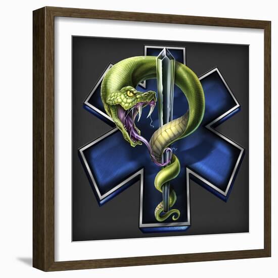 EMS Star of Life With Snake-FlyLand Designs-Framed Giclee Print
