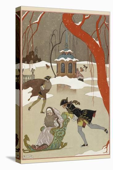 En patinant People ice skating A woman seated in a sled-Georges Barbier-Stretched Canvas