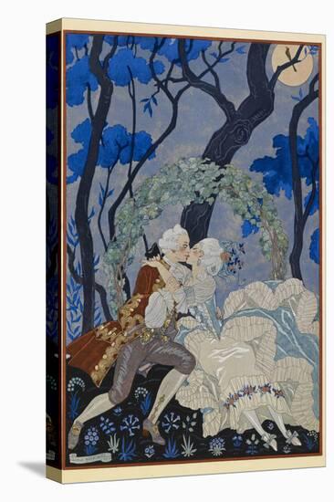 En Sourdine A man and woman kissing under the moonlight-Georges Barbier-Stretched Canvas