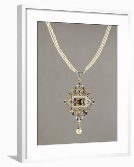 Enamelled Gold Pendant Set with Precious Stones-null-Framed Giclee Print